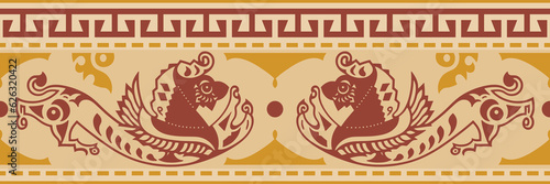 Seamless border, stylized drawing, ancient Scythian art, ethnic theme, vector design