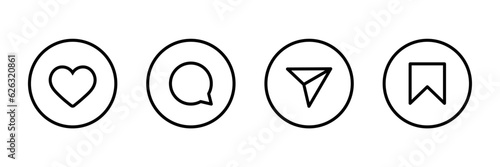 Like, comment, share and save icon set. social media notification icons , social network user interface flat icons, post reactions collection set. Vector illustration