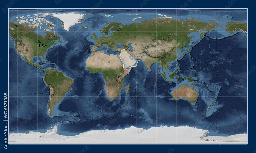 Arabian tectonic plate. Satellite. Patterson Cylindrical.