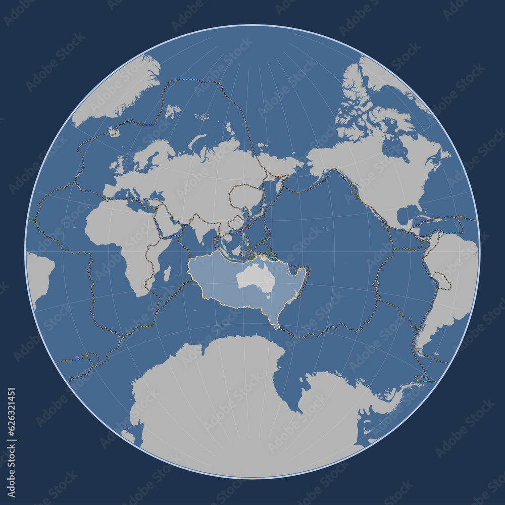 Australian tectonic plate. Contour. Lagrange. Boundaries