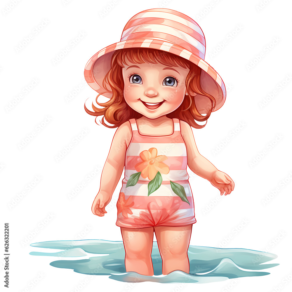 Cute Summer Baby Girl Watercolor Clipart