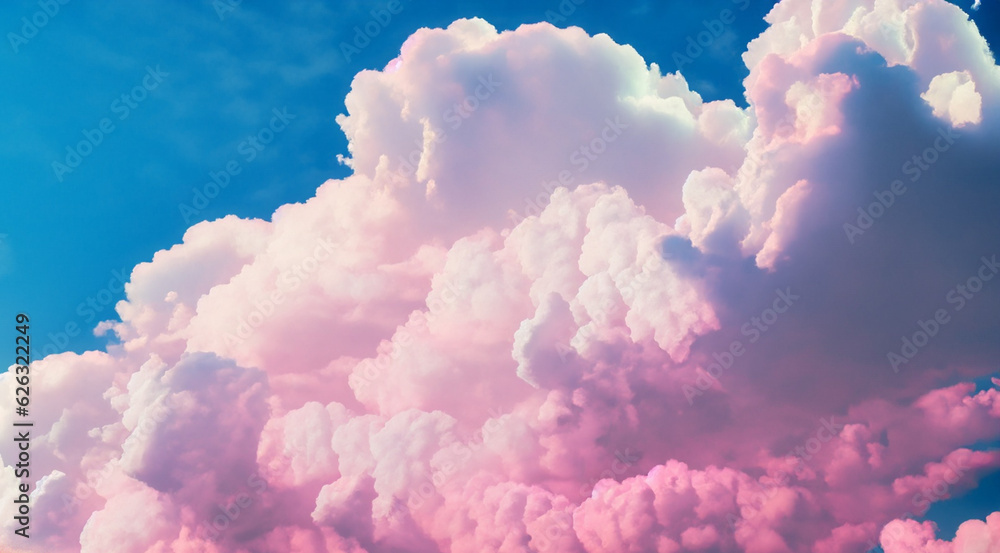 blue sky with pink murshmallow clouds