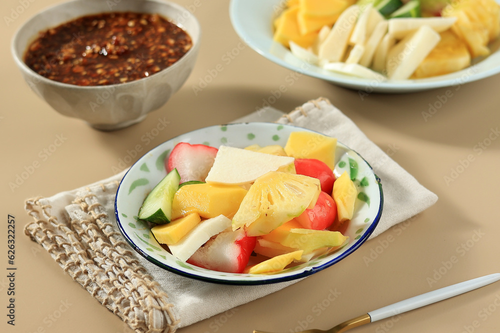 Rujak Buah Indonesian Fruit Salad with Peanut and Palm Sugar Spicy Sauce Rujak Buah Indonesian Fruit Salad with Peanut and Palm Sugar Spicy Sauce