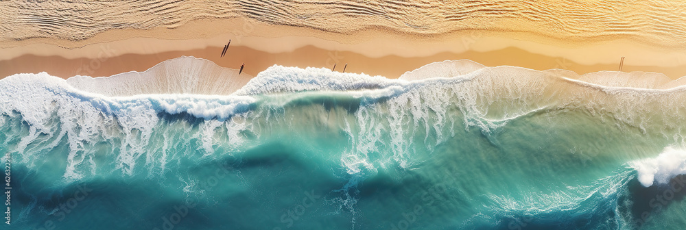custom made wallpaper toronto digitalAn Top View of Sandy Beach and Green Water Contrasting with Beautiful Brown Sand beach with beautiful Sunset Light with Waves.