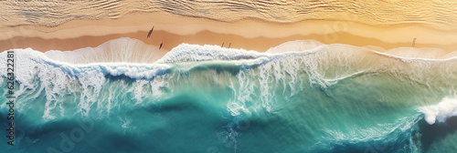 Wallpaper Mural An Top View of Sandy Beach and Green Water Contrasting with Beautiful Brown Sand beach with beautiful Sunset Light with Waves. Torontodigital.ca