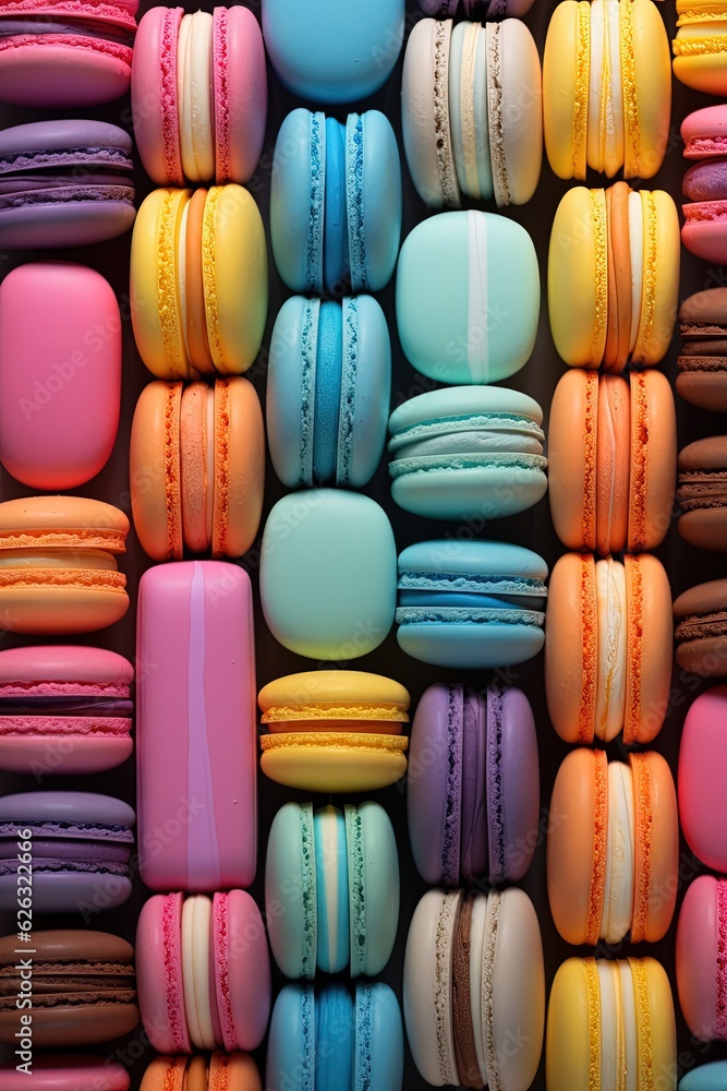 Delicious colorful macarons pattern illustration made with Generative AI Delicious colorful macarons pattern illustration made with Generative AI