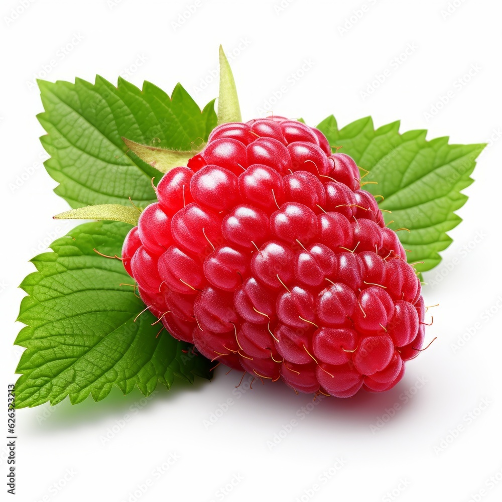 Raspberry with leaf isolated on white background Raspberry with leaf isolated on white background