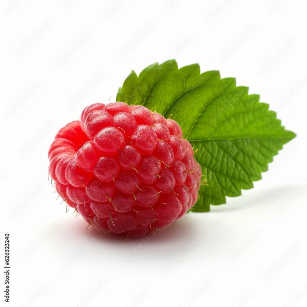 Raspberry with leaf isolated on white background Raspberry with leaf isolated on white background