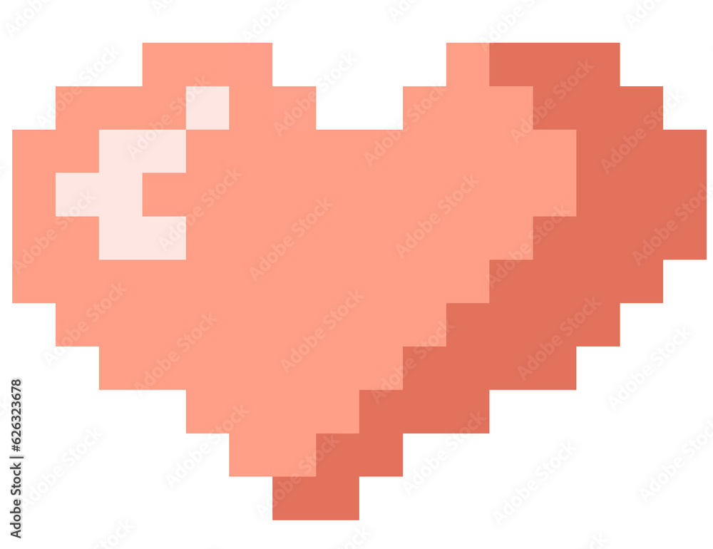 Fototapeta premium Cute and simple pink heart shape in pixel art and transparent background png
