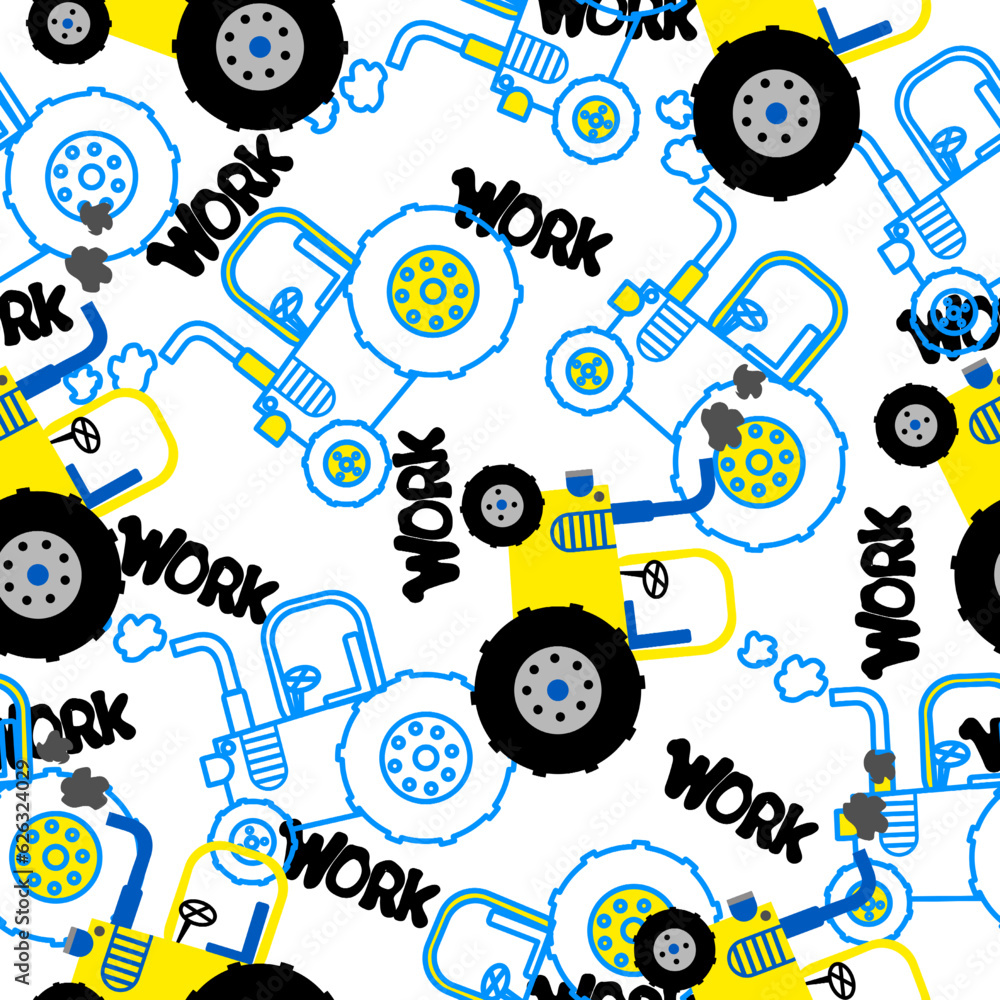 Cute tractor  and vehicle .tractor pattern design for kids clothing ,card, fabric.tractor truck abstract seamless pattern