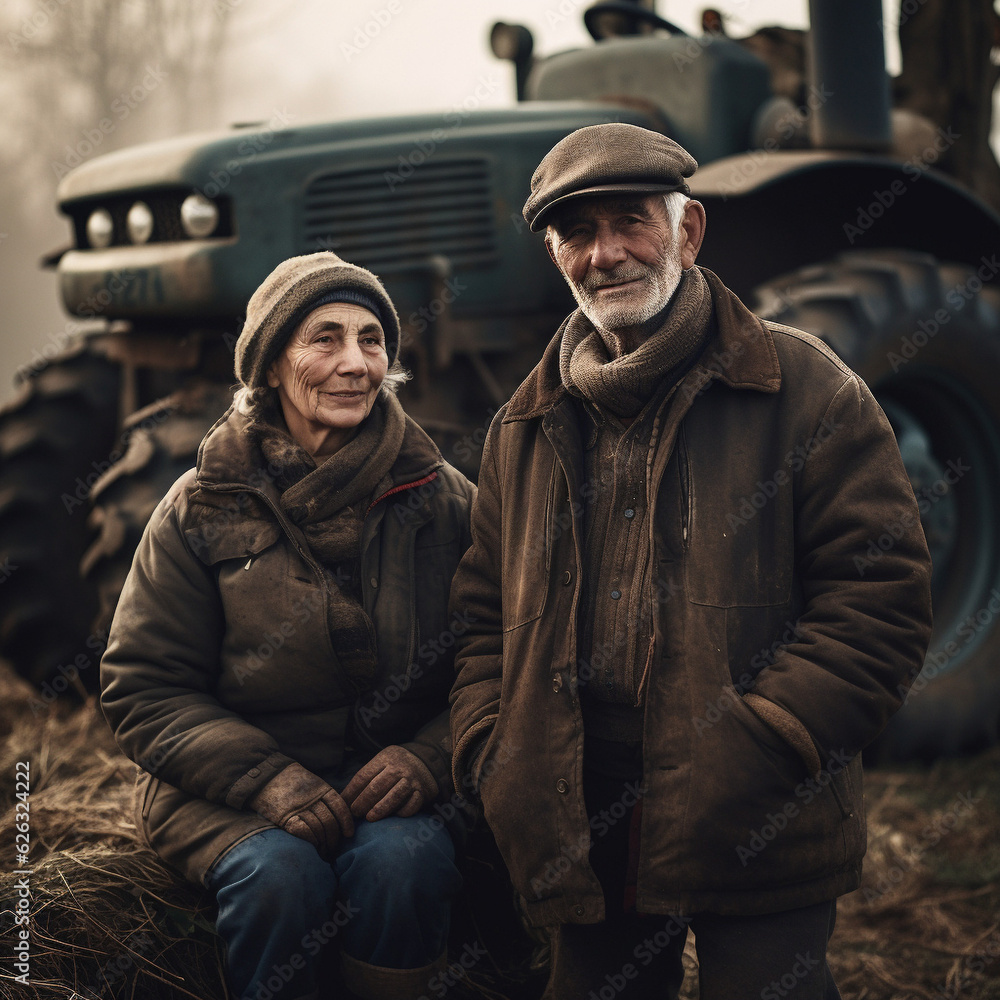 Fototapeta premium couple d'agriculteurs agés - IA Generative