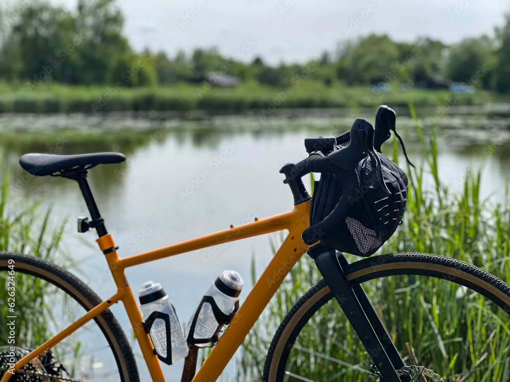 Fototapeta premium Gravel bicycle in the city park on the spring season