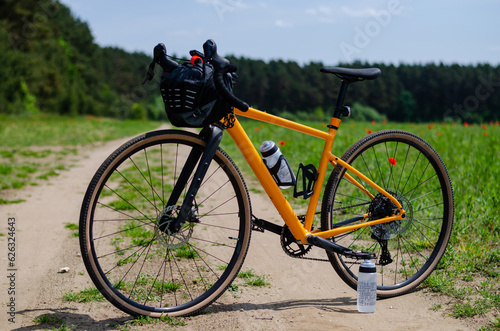 Gravel bicycle in the city park on the spring season