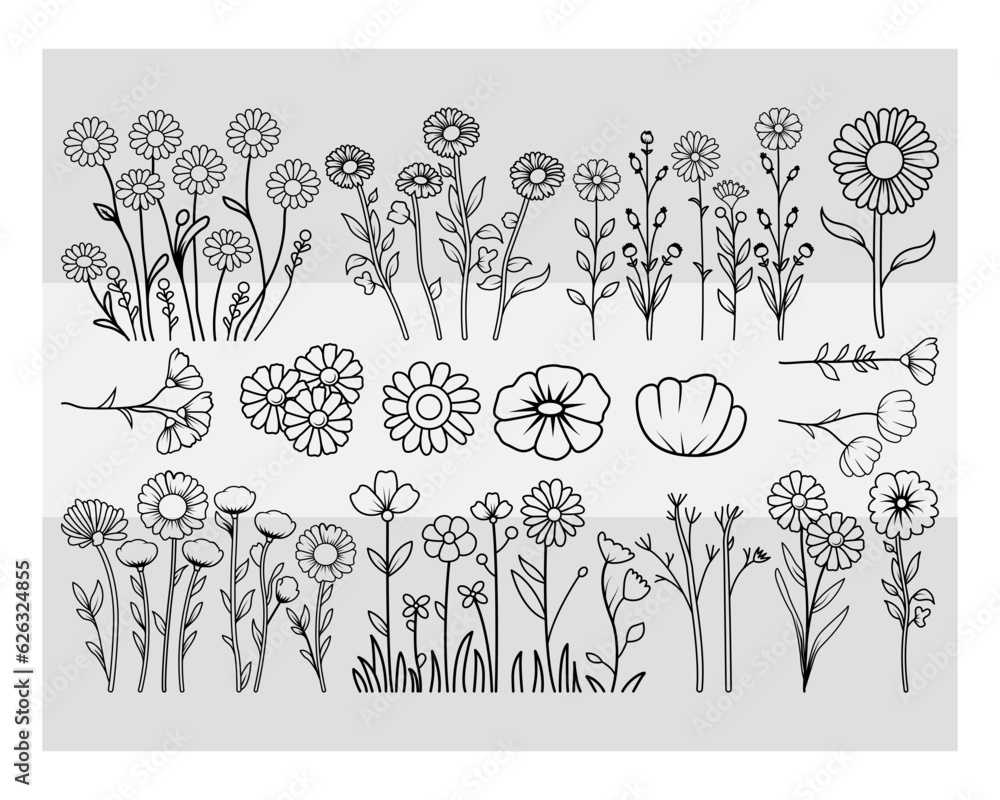 Field Flowers svg Wildflower Svg Field Flowers silhouette Field