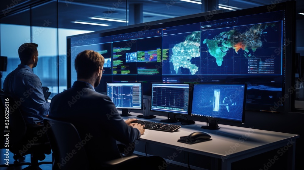 Network operations center ( NOC) with technicians monitoring network traffic, troubleshooting issues, and ensuring network performance Network operations center ( NOC) with technicians monitoring network traffic, troubleshooting issues, and ensuring network performance