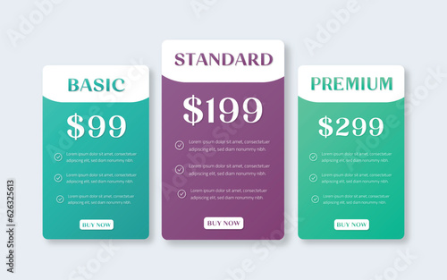 Modern pricing table design with colorful subscription plans,
 Hosting table banner, Colorful Pricing Table Design