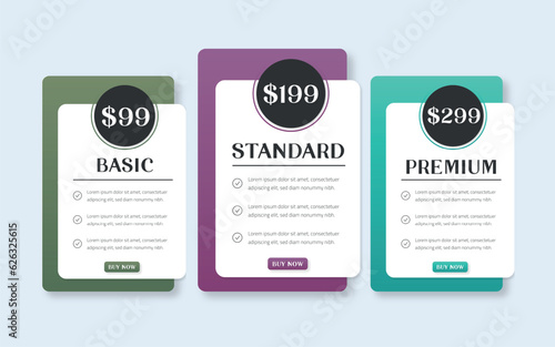 Modern pricing table design with colorful subscription plans,
 Hosting table banner, Colorful Pricing Table Design
