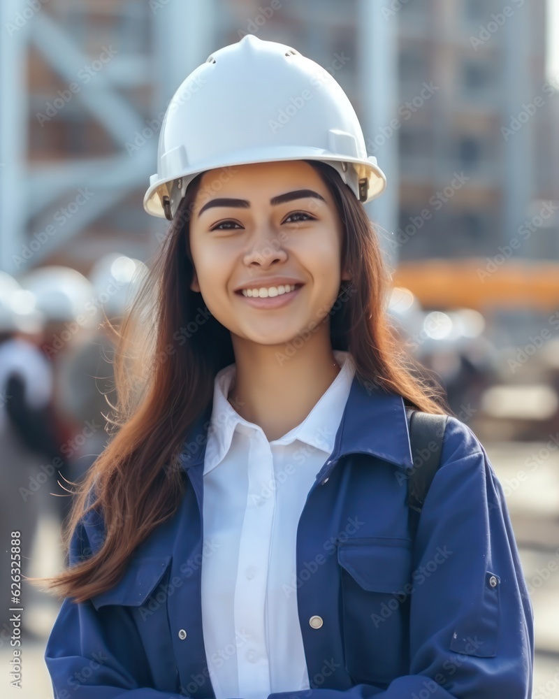 Beatiful confidence asian woman builder worker in uniform and safety helmet smilling. Labour day. Beatiful confidence asian woman builder worker in uniform and safety helmet smilling. Labour day.