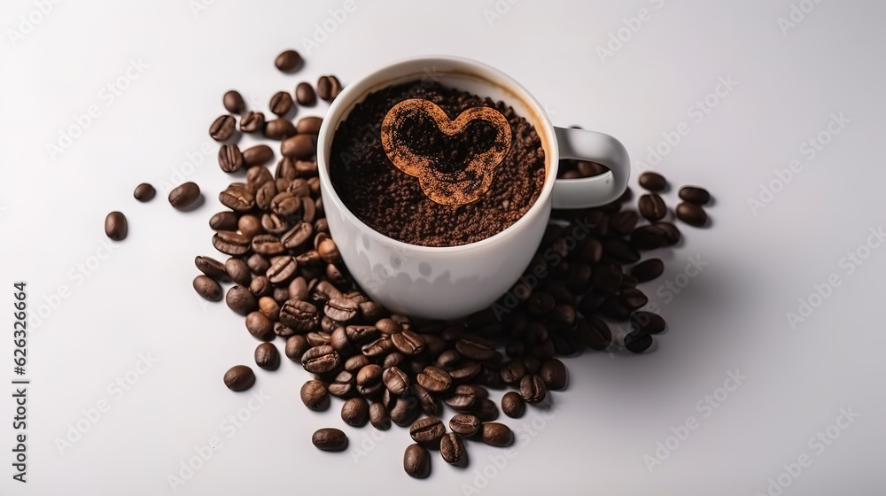 Making a heart from coffee beans, love for coffee. Generative Ai Making a heart from coffee beans, love for coffee. Generative Ai