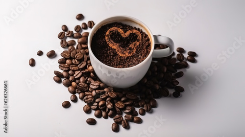 Making a heart from coffee beans, love for coffee. Generative Ai