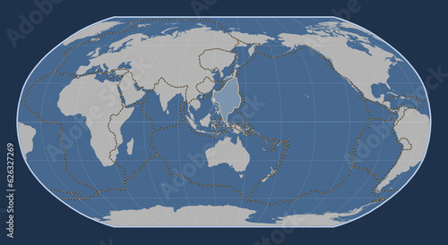Philippine Sea tectonic plate. Contour. Robinson. Boundaries