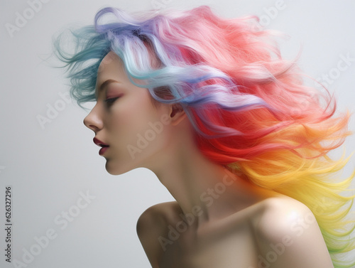 beautiful woman wearing colorful hair. People lifestyle fashion lgbtq concept. AI generative © Valery Zayats