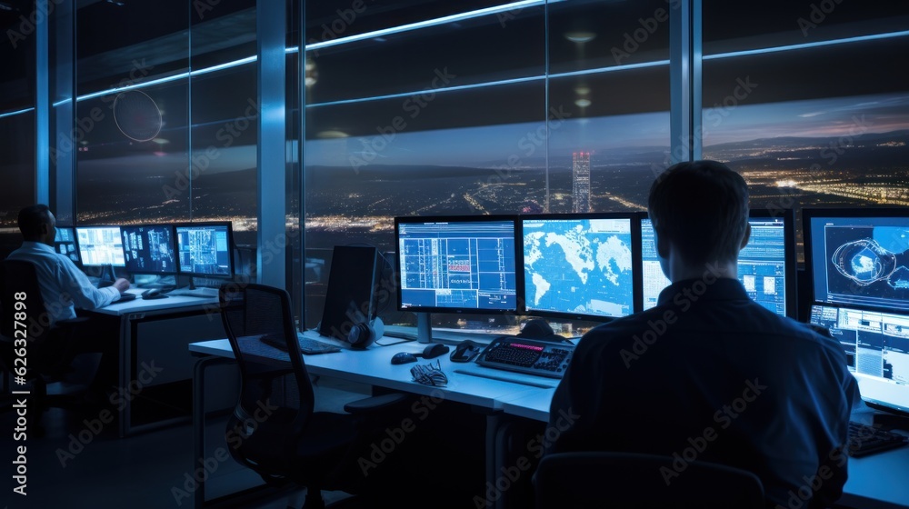Network operations center ( NOC) with technicians monitoring network traffic, troubleshooting issues, and ensuring network performance Network operations center ( NOC) with technicians monitoring network traffic, troubleshooting issues, and ensuring network performance