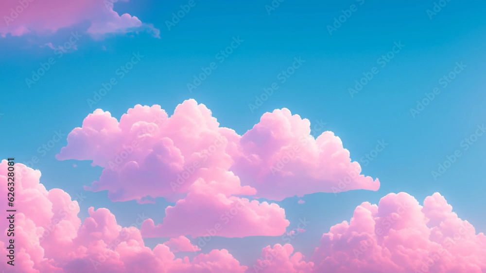 Landscape of Pink Clouds on a blue Sky, Dawn Hues, Baby Pink, Soft Light - Wallpaper, Background