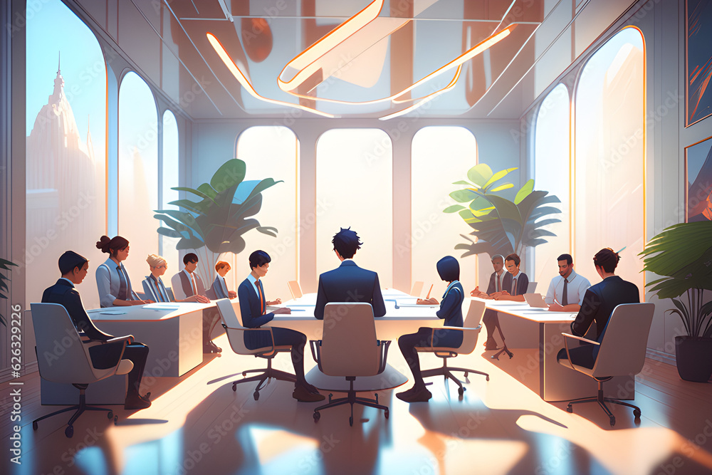 Meeting room of office workers. Generative AI