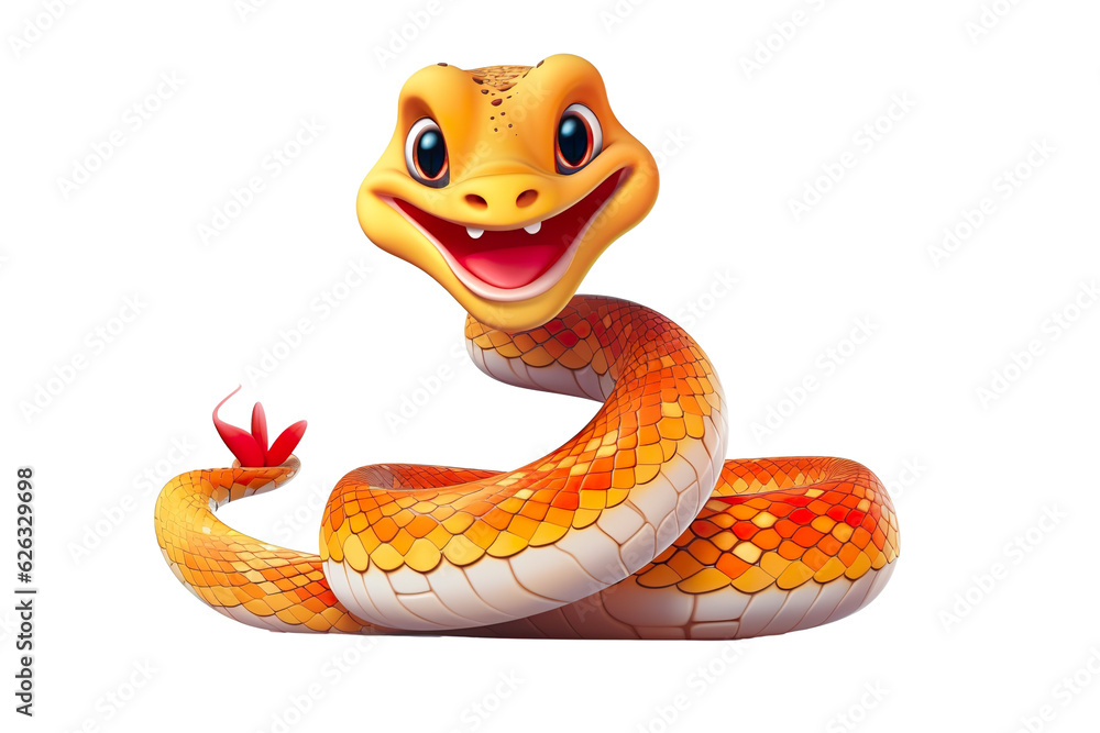 Fototapeta premium Chinese new year cute snake designation smiling, white isolated background PNG