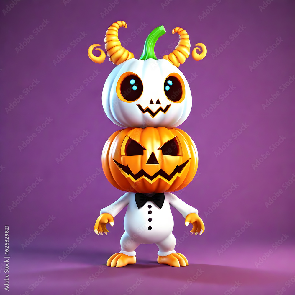3d cute pumpkin monster in formal suito on halloween