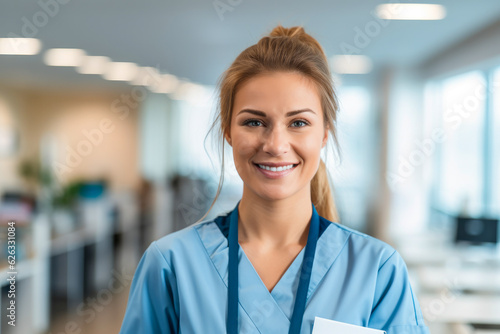 A proud nurse in a hospital, smiling and embodying the dedication and warmth of healthcare professionals Free Download A proud nurse in a hospital, smiling and embodying the dedication and warmth of healthcare professionals - GFXLoad