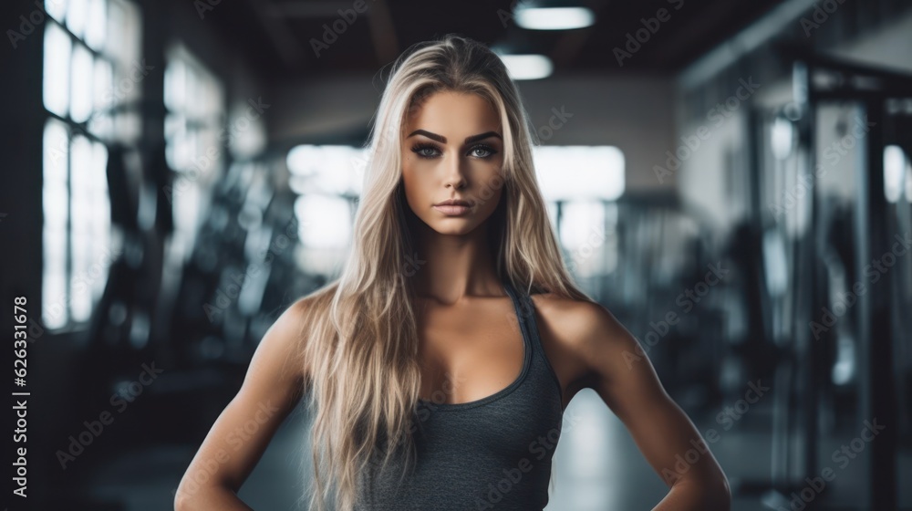 Beautiful young fitness girl in gym. Female fitness. Generative AI Beautiful young fitness girl in gym. Female fitness. Generative AI