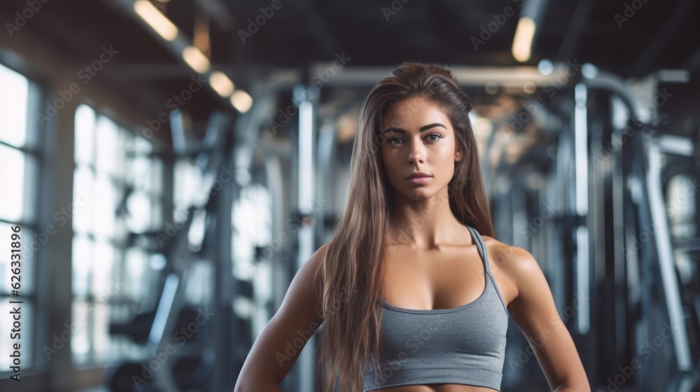 Fototapeta premium Beautiful young fitness girl in gym. Female fitness. Generative AI