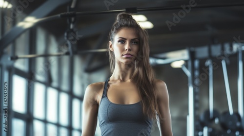 Beautiful young fitness girl in gym. Female fitness. Generative AI