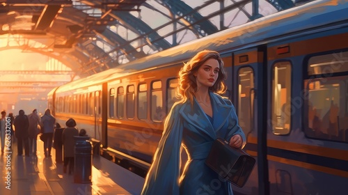 woman with phone on train background © Aliaksei
