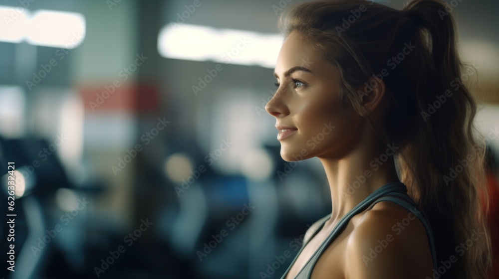 Fototapeta premium Beautiful young fitness girl in gym. Female fitness. 