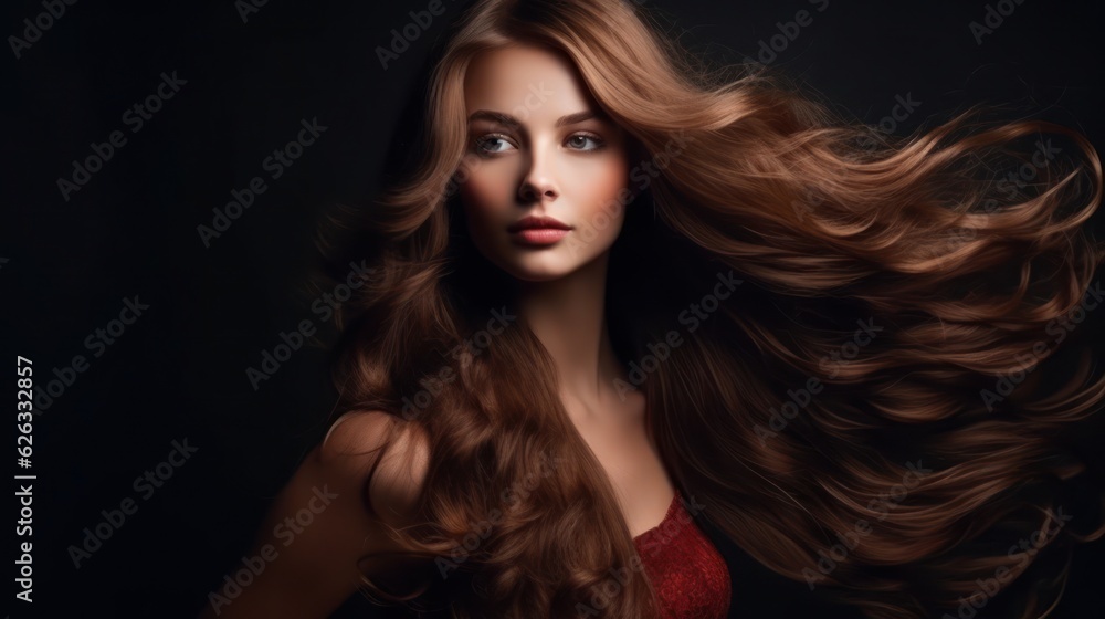 Beautiful model woman with long hairstyle care and beauty hair products