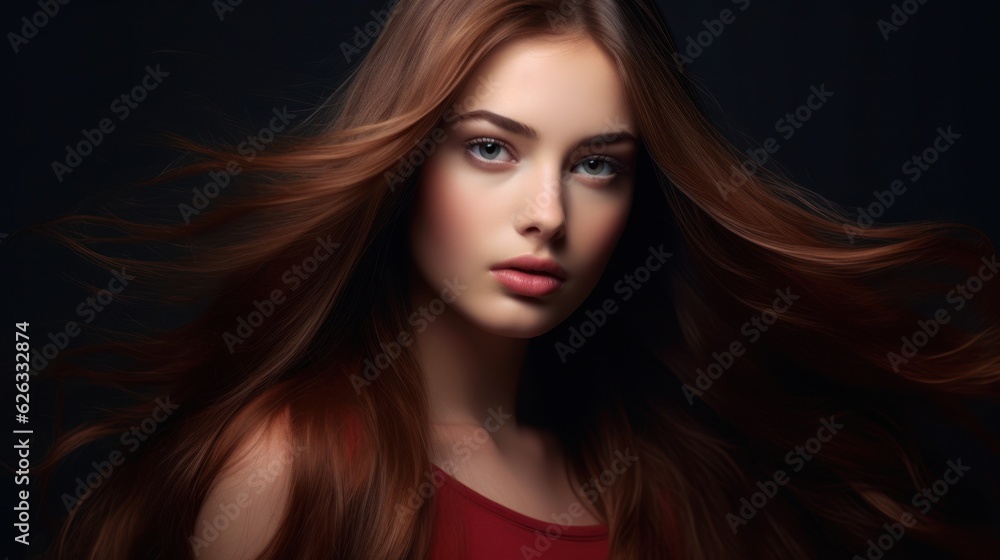 Beautiful model woman with long hairstyle care and beauty hair products