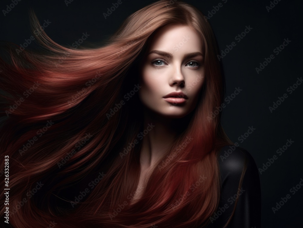 Fototapeta premium Beautiful model woman with long hairstyle care and beauty hair products