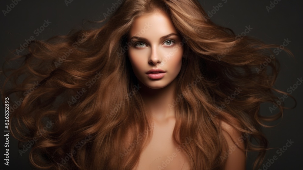 Beautiful model woman with long hairstyle care and beauty hair products