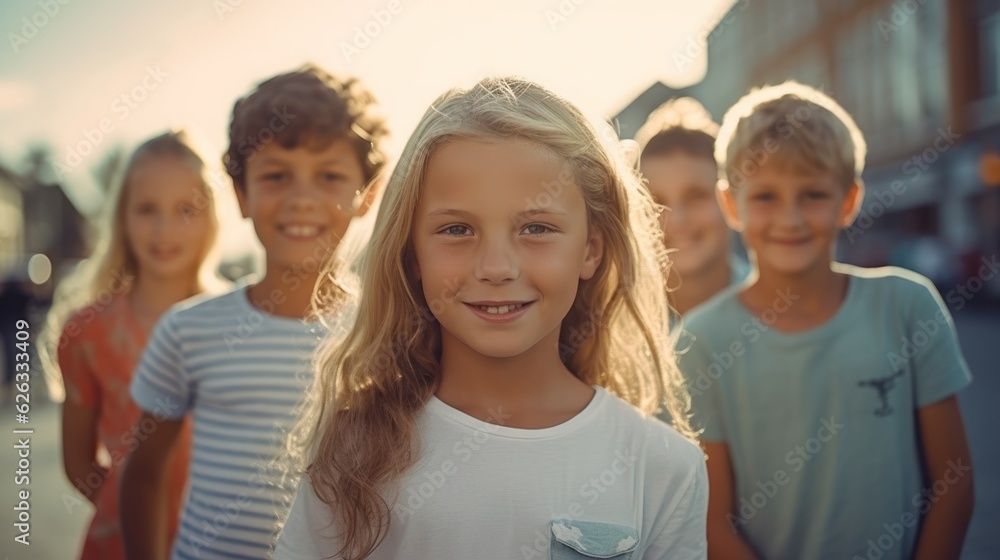Obraz premium Friendship Day. Children's friendship. Happy children smiling at the camera. 