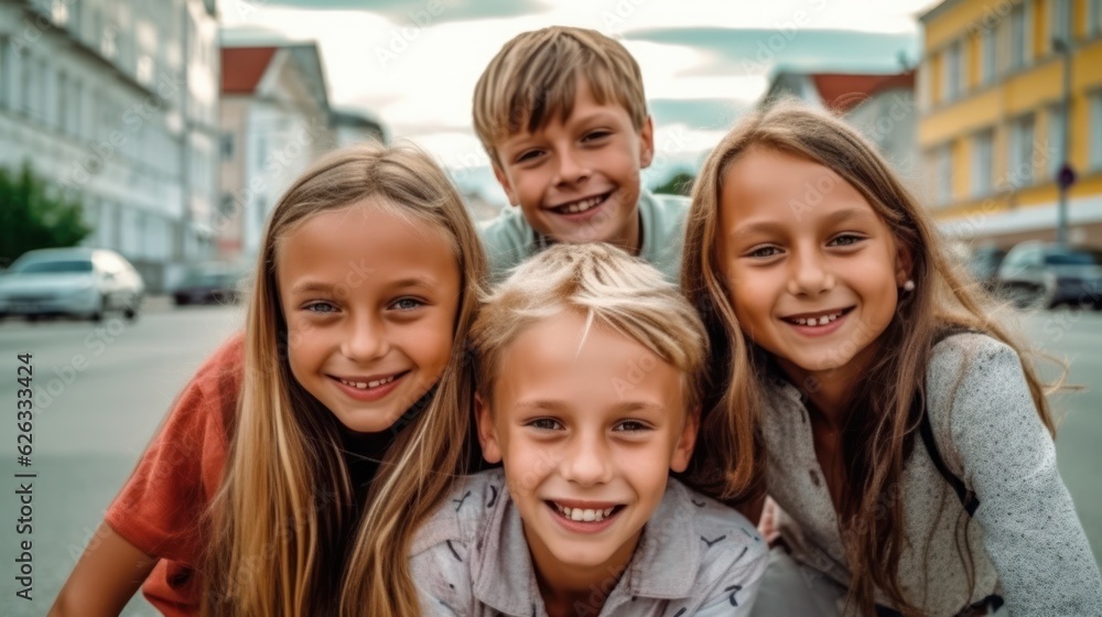 Fototapeta premium Friendship Day. Children's friendship. Happy children smiling at the camera. 