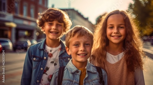 Friendship Day. Children's friendship. Happy children smiling at the camera. 