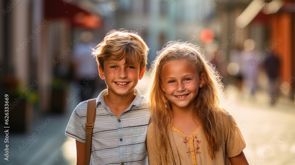 Friendship Day. Children's friendship. Happy children smiling at the camera. 