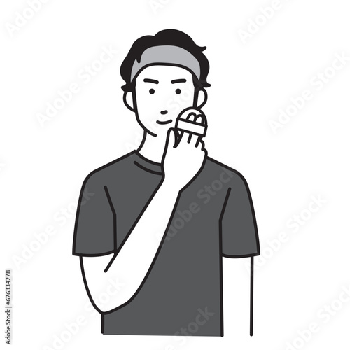 メンズメイクをする男性のシンプルなイラスト
