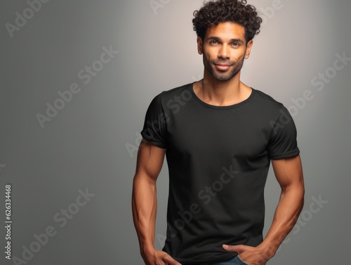 Wallpaper Mural Muscular handsome man in black t-shirt. Realistic t - shirt mockup. Generative AI Torontodigital.ca