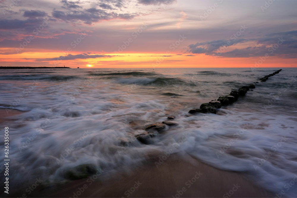 Zachód słońca nad Bałtykiem, Kołobrzeg, Polska