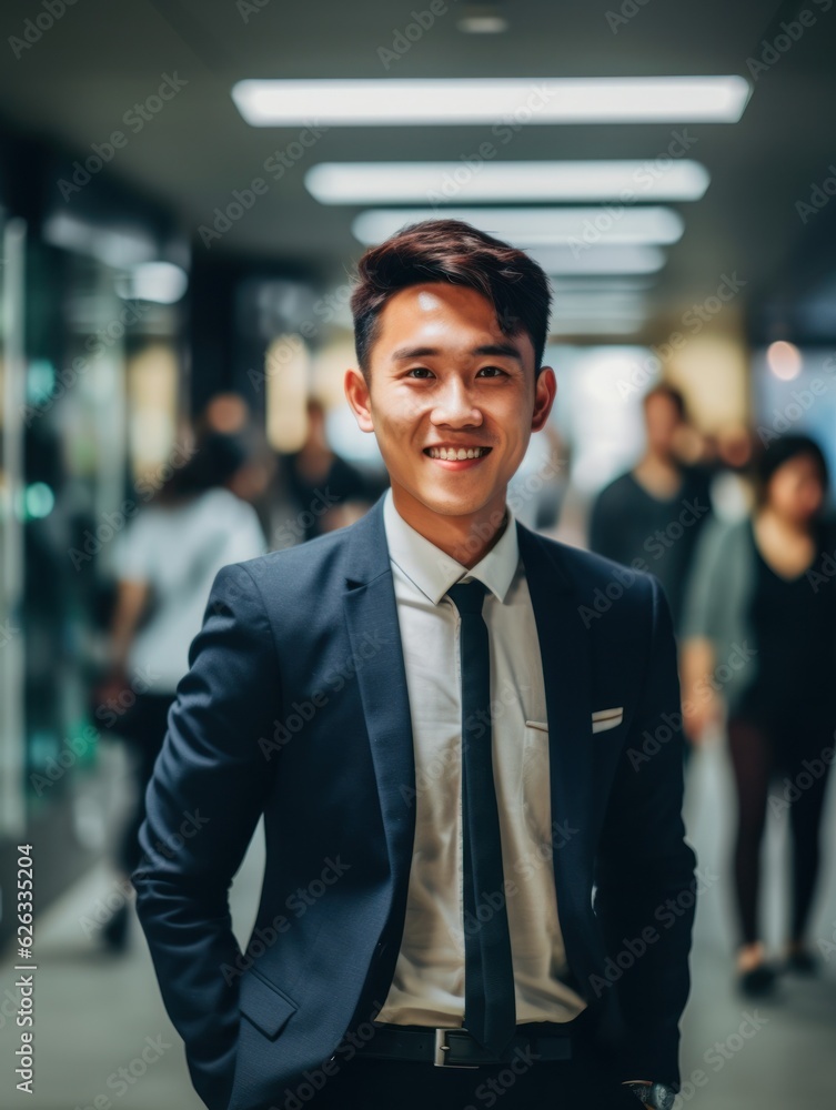 Confident handsome and successful asian man smiling and looking determined. Generative AI Confident handsome and successful asian man smiling and looking determined. Generative AI