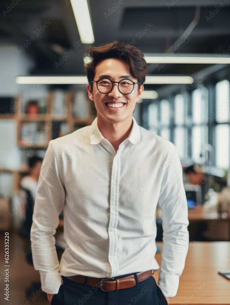 Confident handsome and successful asian man smiling and looking determined. Generative AI Confident handsome and successful asian man smiling and looking determined. Generative AI